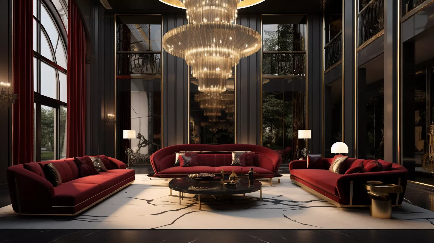 فخامة التباين: تصميم داخلي يدمج الخمري والأسود بروعة استثنائية